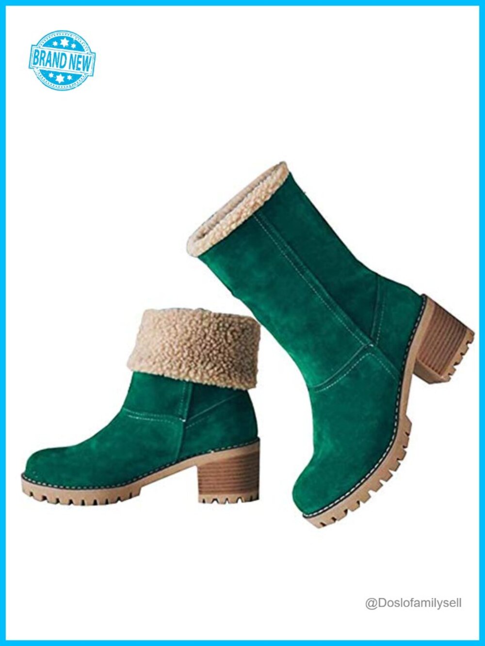 Mid Calf Winter Boots Women Warm Ankle Snow Chunky Heel Faux Suede Slip On